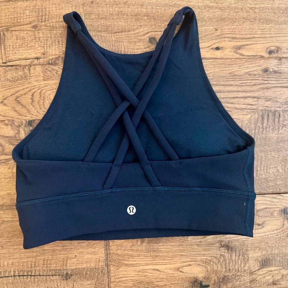 Lululemon Energy Bra High Neck Long‎ Line Ribbed Navy Women's 8 W2CK8S L